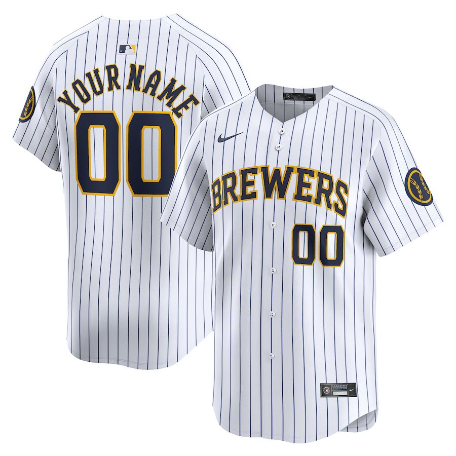 Men Milwaukee Brewers Nike White Alternate Limited Custom MLB Jersey